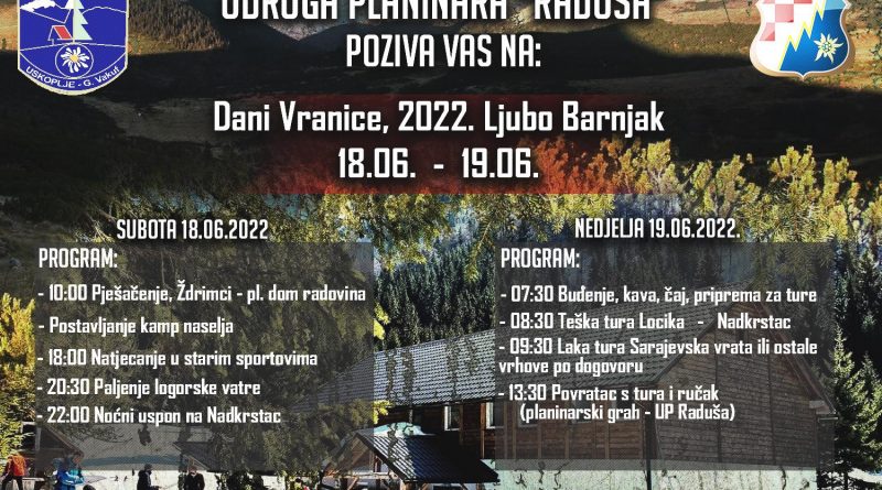 POZIV: ”Dani Vranice 2022. – Ljubo Barnjak”